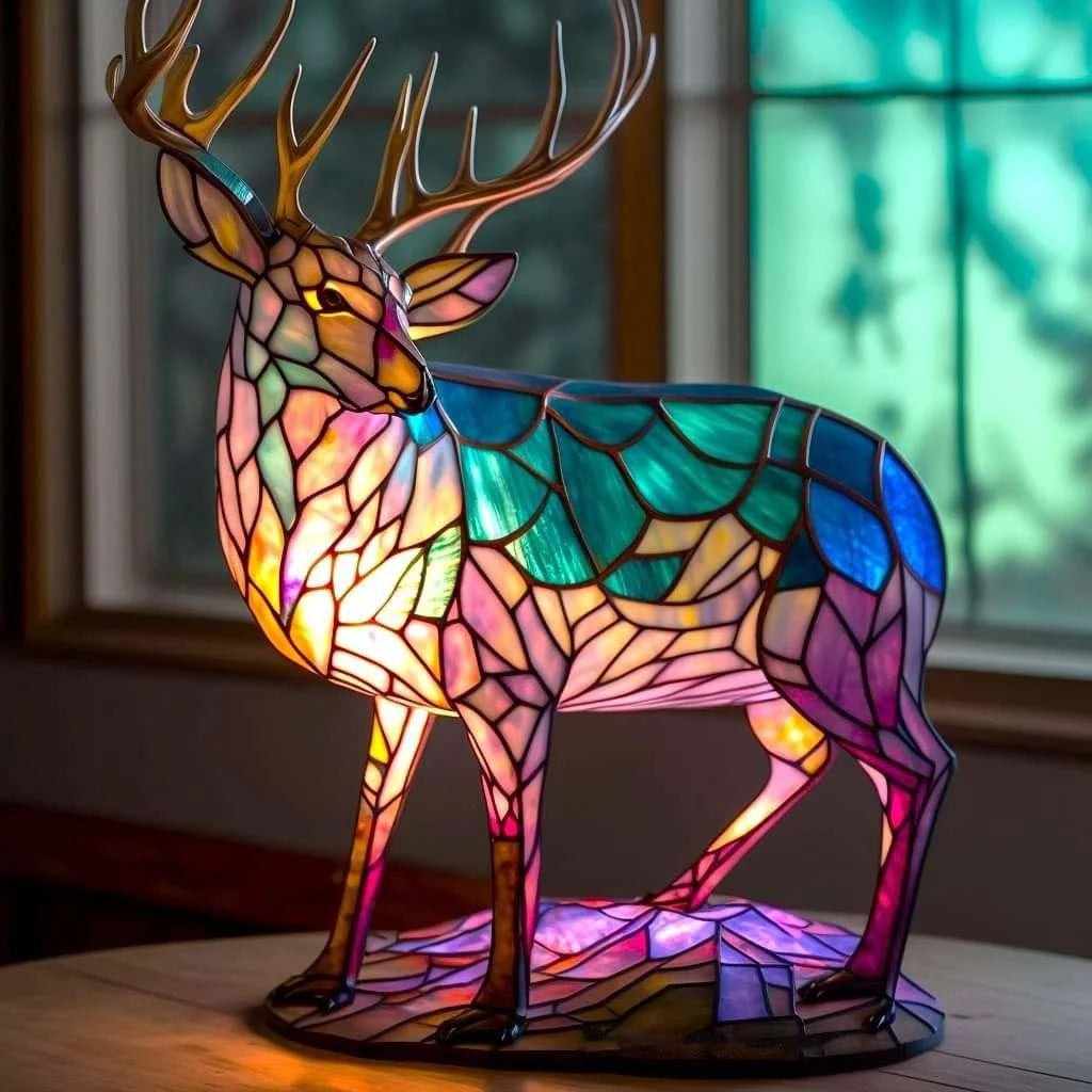 Batteriebetriebene Tischlampe in Buntglas-Optik mit Tiermotiv aus Polyresin, Ansicht 13