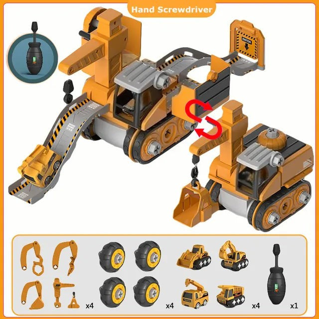 Baustellen-Spielset zum Schrauben mit Baufahrzeugen, Transporter und Schraubendreher, Ansicht 5