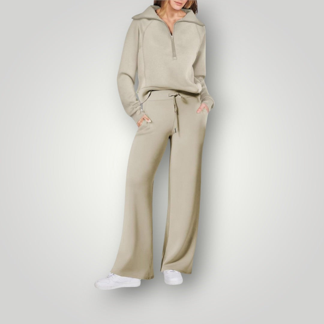 Damen-Loungewear-Set mit Half-Zip-Sweatshirt und weiter Hose mit Tunnelzug aus Stretch, Ansicht 7