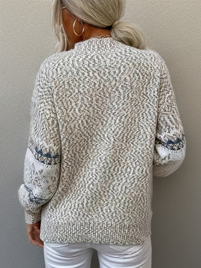 Damen-Norwegerpullover aus Wollmischung mit Schneeflockenmuster und Stehkragen für den Winter, Ansicht 6