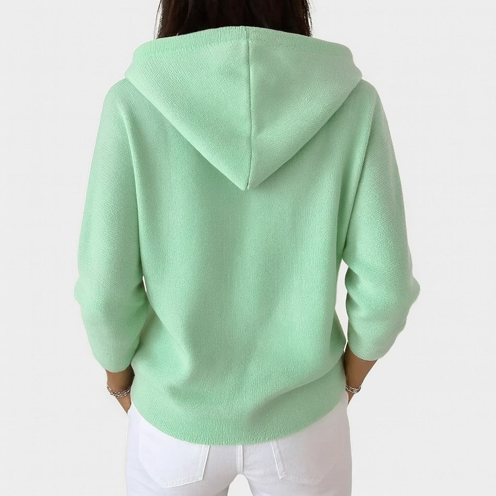 Damen-Strickjacke aus Baumwolle mit Kapuze und durchgehender Knopfleiste, Ansicht 12