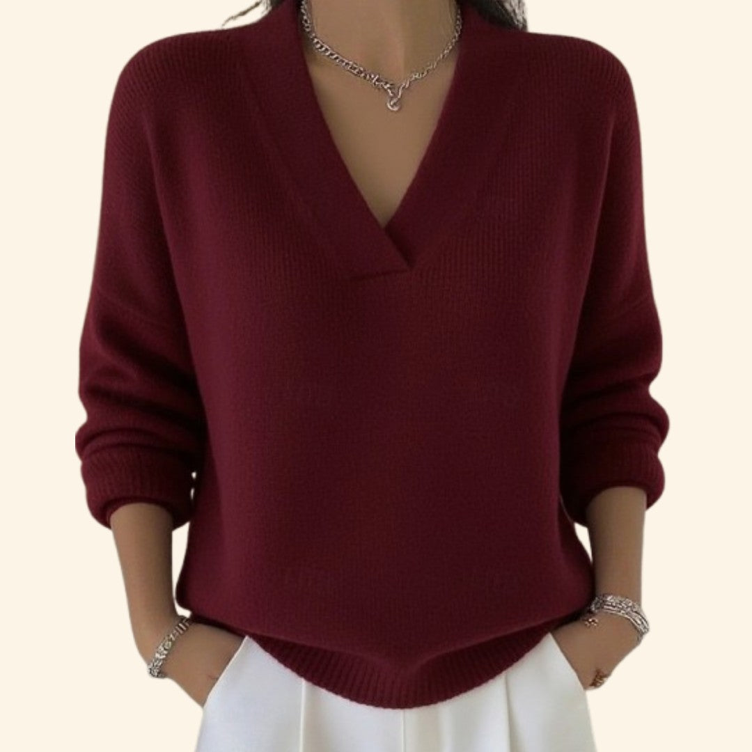 Damen-Strickpullover mit V-Ausschnitt und überschnittenen Schultern in lockerer Passform in Rot