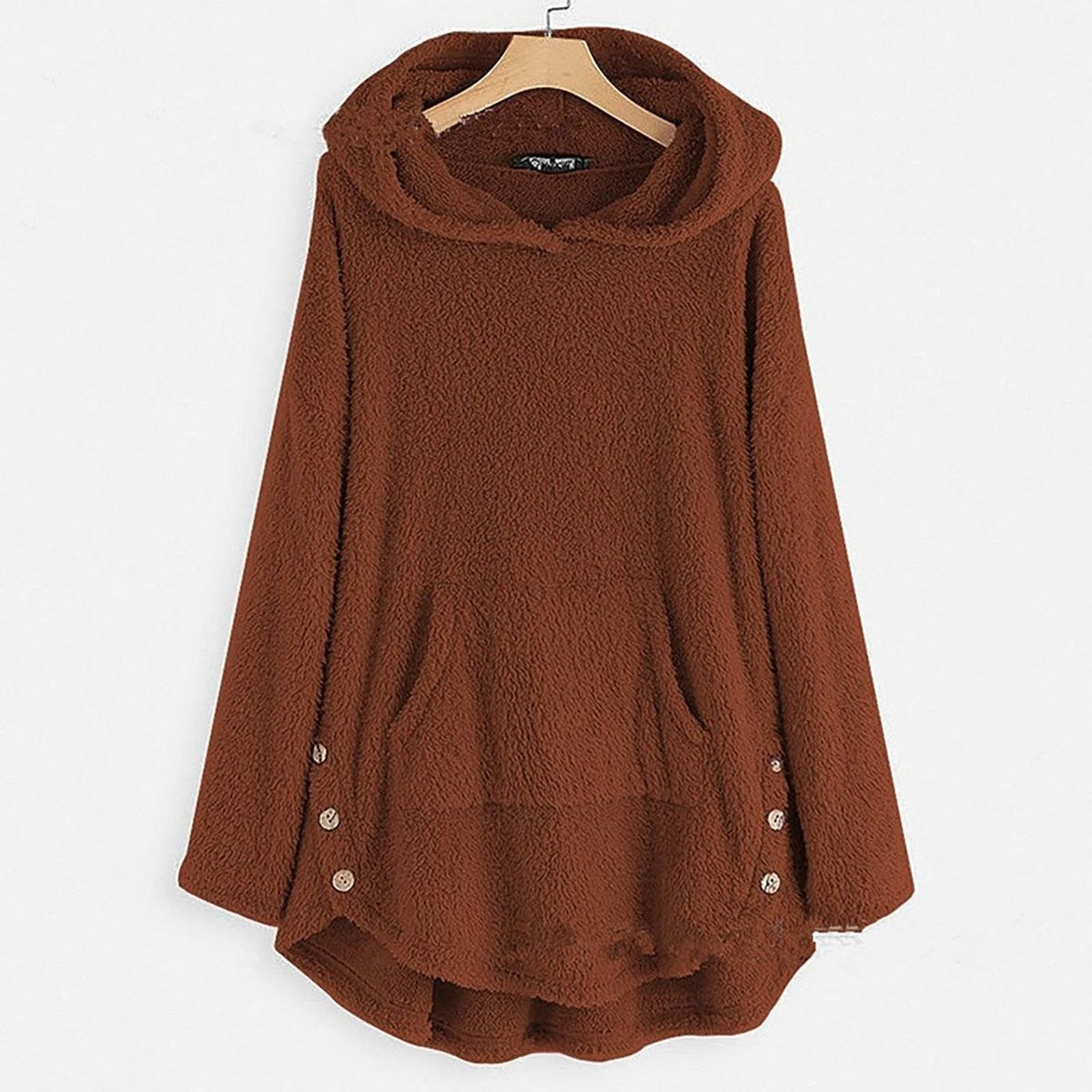 Damen-Teddyfleece-Kapuzenjacke mit Reißverschluss und Kängurutasche mit Katzenmotiv in Bordeaux