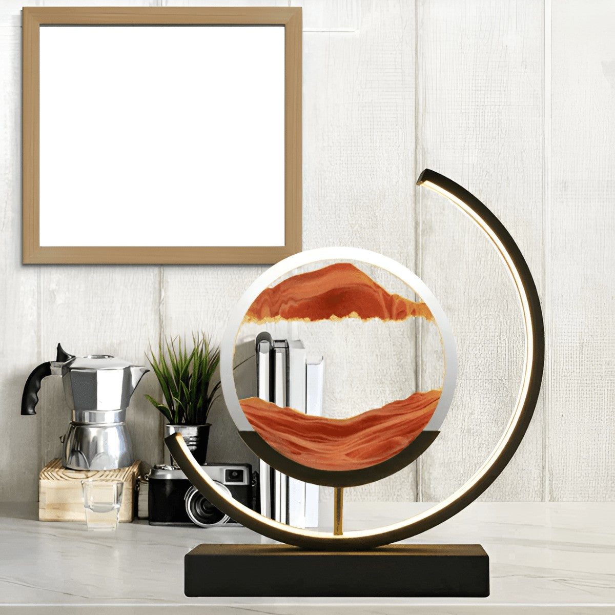Dimmbare LED-Sandbild-Lampe aus Metall und bleifreiem Glas mit fließendem Sand und drei Lichtfarben, Ansicht 8