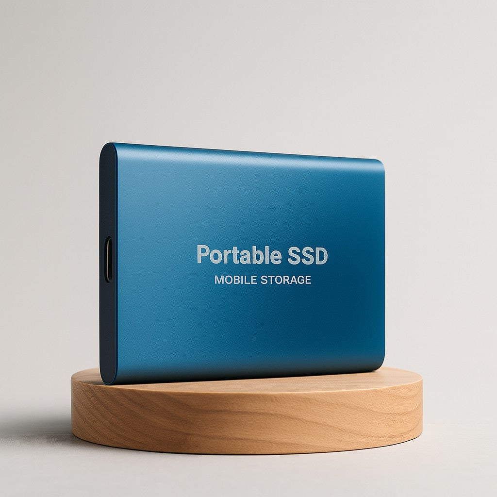 Externe SSD mit USB-C 3.1 im kompakten Aluminiumgehäuse, stoßfest, mit 1, 2 oder 4 TB in Blau