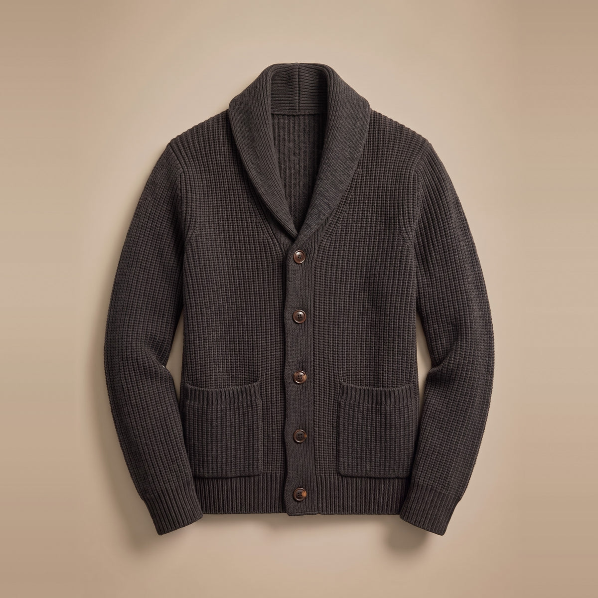 Herren-Strickjacke mit Schalkragen in Anthrazit, Vorderansicht