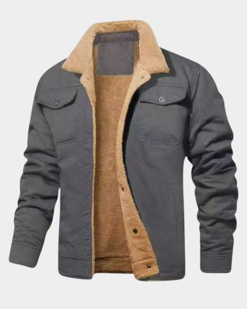 Herren-Jacke mit Teddyfutter, Teddykragen und Brusttaschen mit Patte in Grau
