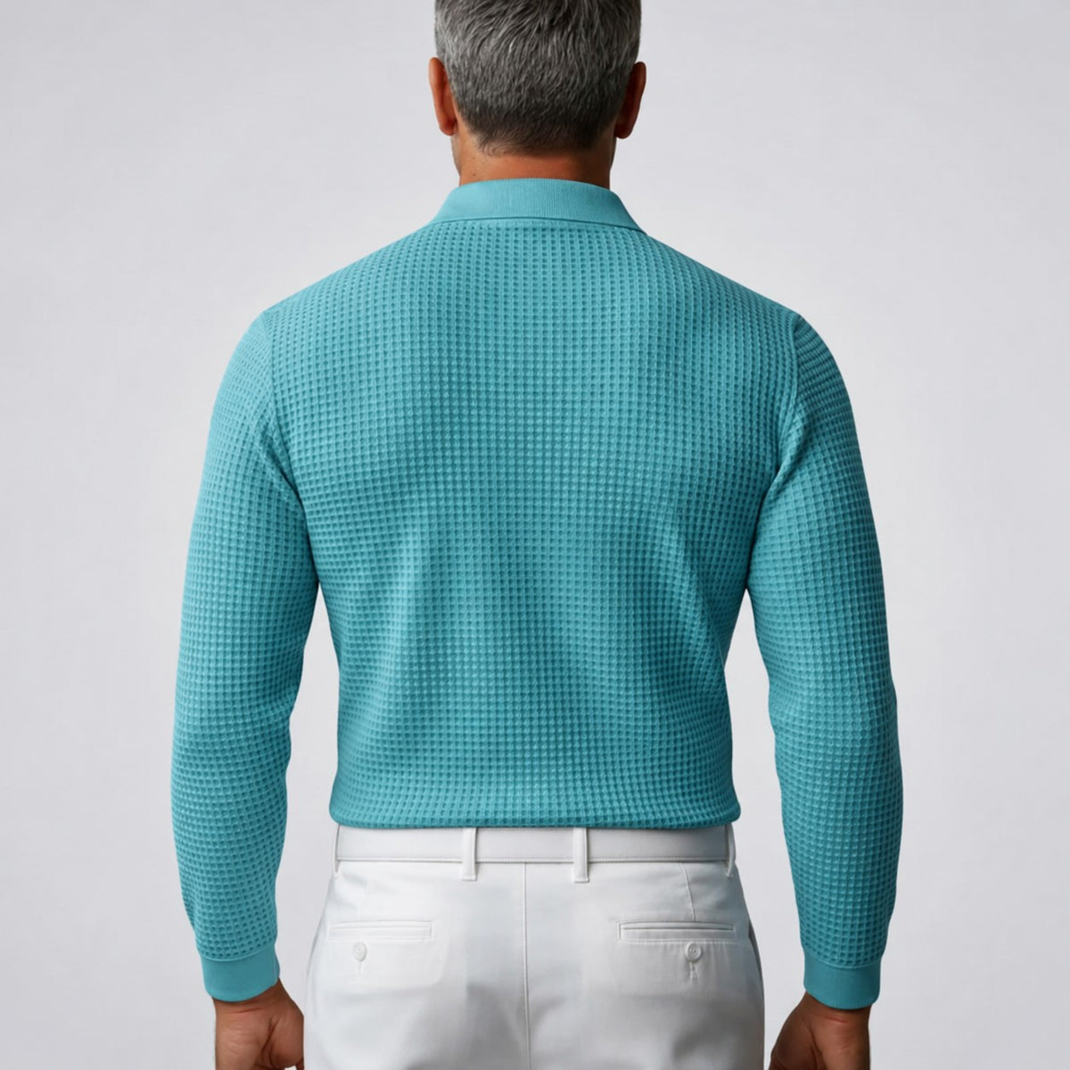 Herren-Polopullover in Waffelstruktur mit Polokragen, Knopfleiste und langen Ärmeln, Ansicht 7