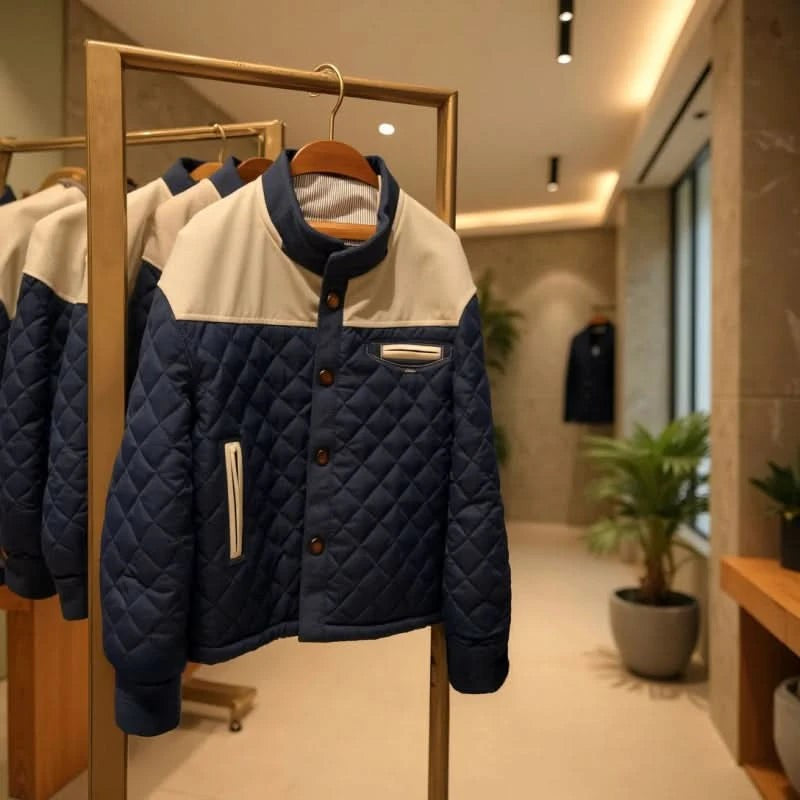 Herren-Steppjacke mit Stehkragen, Kunstlederbesatz und Druckknopfleiste für die Übergangszeit, Ansicht 8