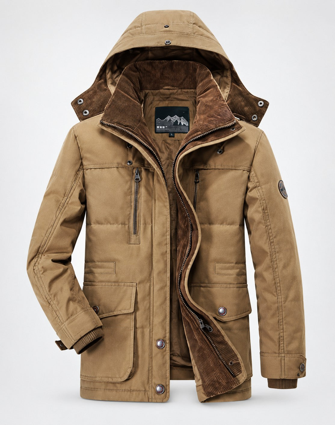 Herren-Winterjacke mit Fleecefutter, abnehmbarer Kapuze und Pattentaschen, Ansicht 7