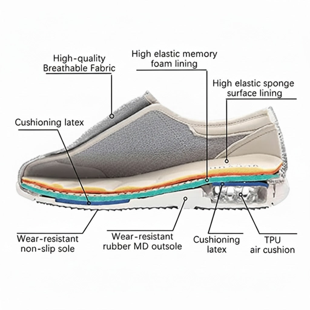 Aufbau der Sohle mit Memory Foam und Luftpolster
