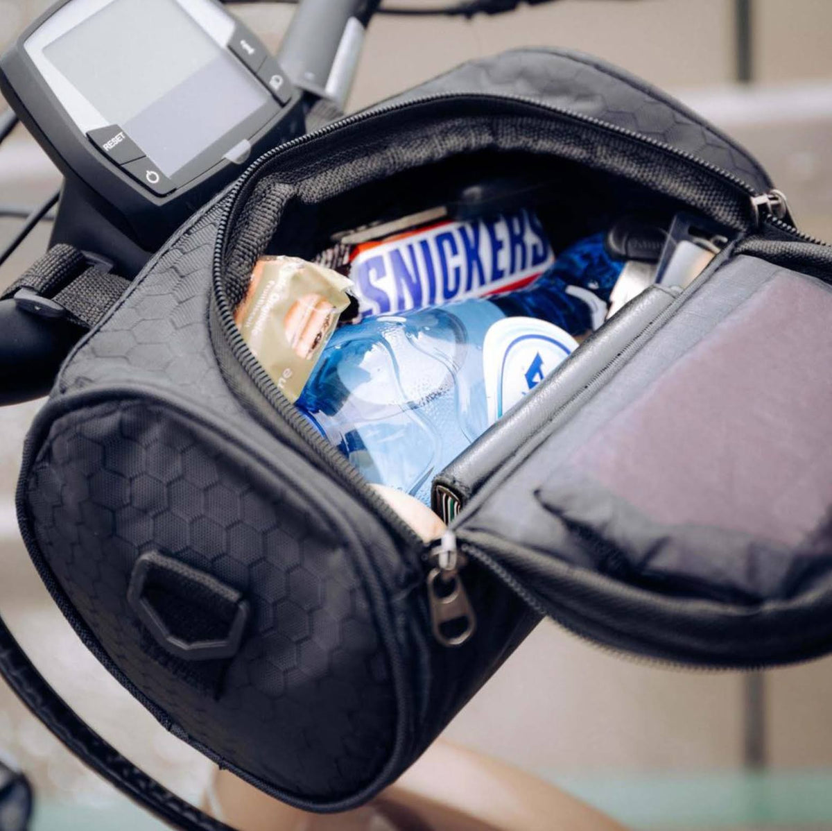 Lenkertasche für das Fahrrad mit Touchscreen-Handyfenster, Klettbefestigung und wasserabweisendem Stoff, Ansicht 10