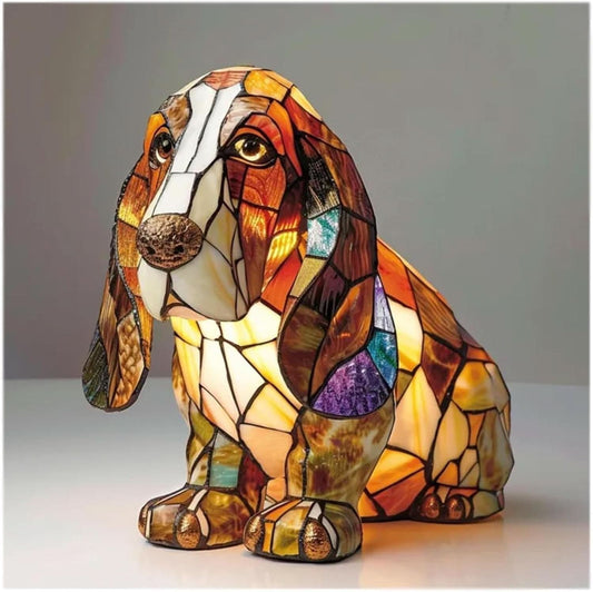 Nachtlicht in Tierform aus Kunstharz in Buntglas-Optik mit USB-Kabel und Schalter, Ansicht 2
