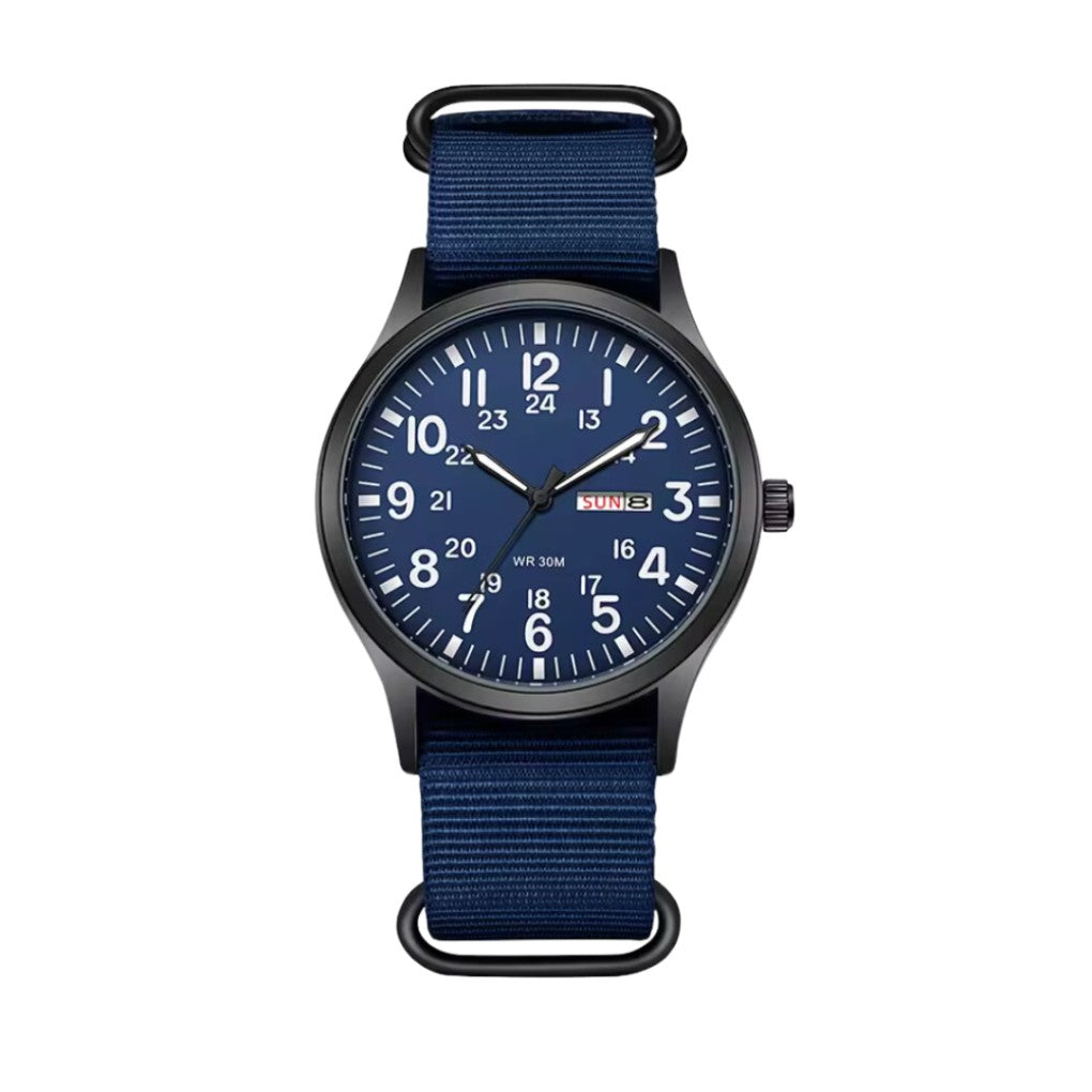 Robuste Outdoor-Armbanduhr im Military-Stil mit Quarzwerk, Leuchtzifferblatt und Nylonarmband in Blau