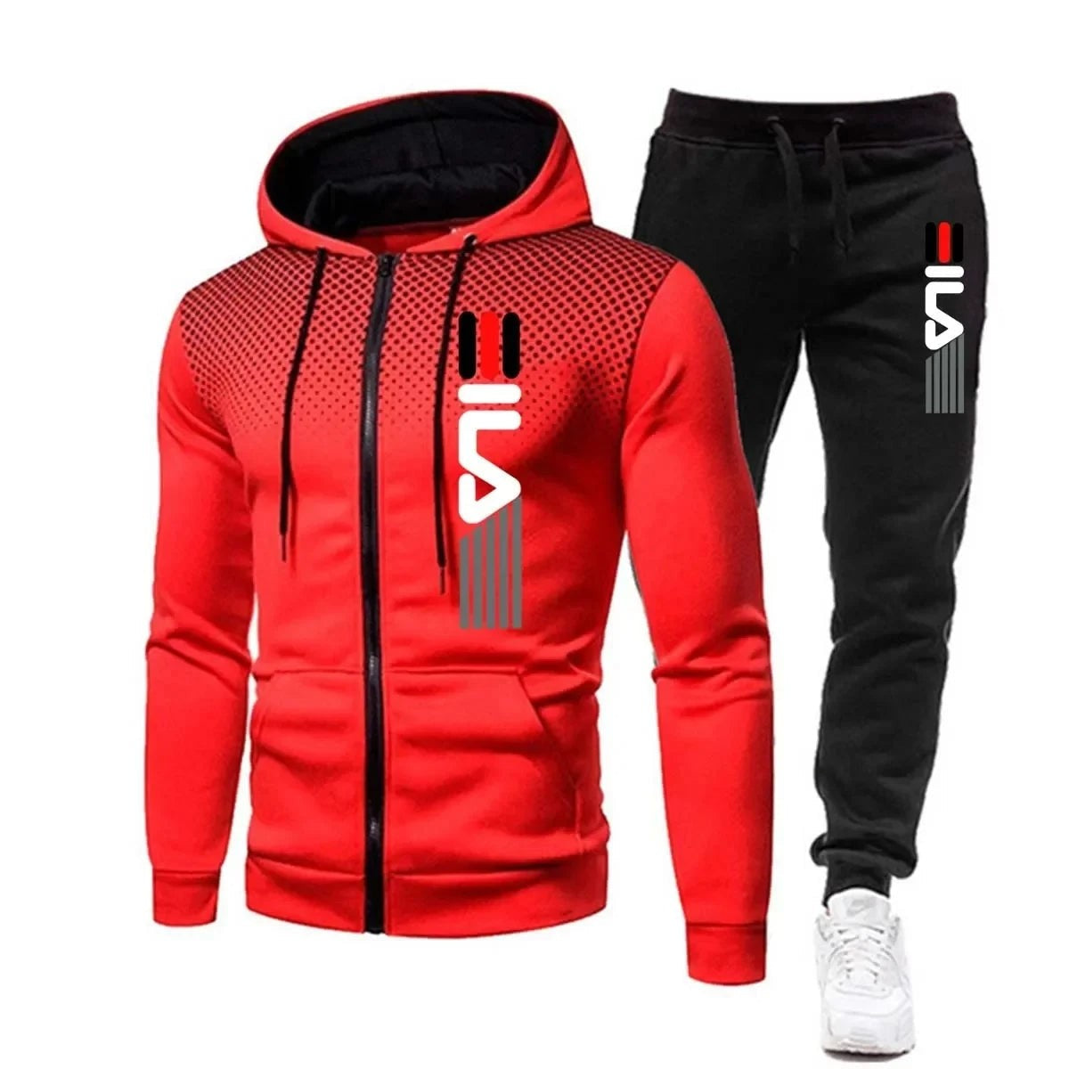 Warmer Winter-Trainingsanzug für Herren mit Kapuzenjacke, Reißverschluss und Jogginghose, Ansicht 6
