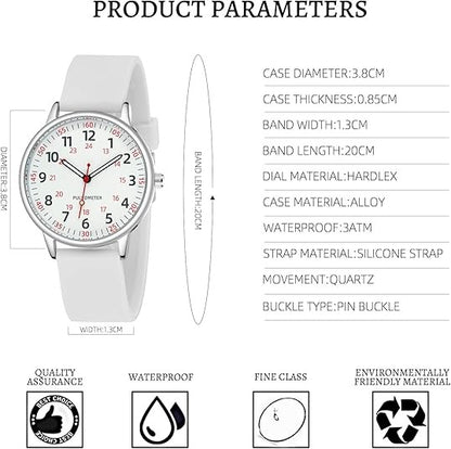 Analoge Pflegeuhr mit Silikonarmband, Sekundenzeiger und Pulsskala für Pflegekräfte, Ansicht 8