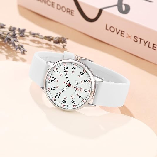 Analoge Pflegeuhr mit Silikonarmband, Sekundenzeiger und Pulsskala für Pflegekräfte, Ansicht 9