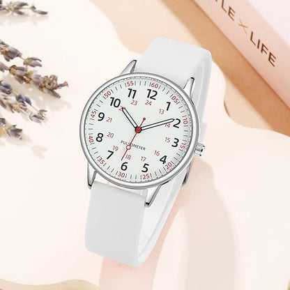 Analoge Pflegeuhr mit Silikonarmband, Sekundenzeiger und Pulsskala für Pflegekräfte, Ansicht 11