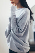Asymmetrischer Damen-Strickpullover mit drapiertem Ausschnitt und langem Saum