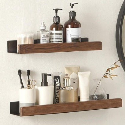 Badezimmer-Wandregal mit Holzleiste und selbstklebender Montage ohne Bohren, Ansicht 4