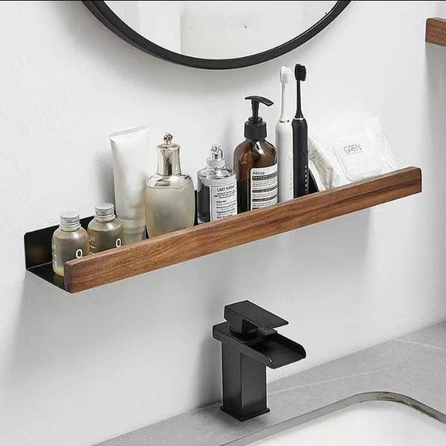 Badezimmer-Wandregal mit Holzleiste und selbstklebender Montage ohne Bohren, Ansicht 6