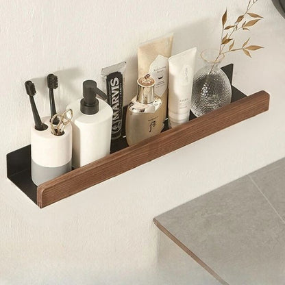 Badezimmer-Wandregal mit Holzleiste und selbstklebender Montage ohne Bohren, Ansicht 7
