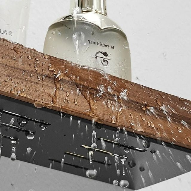 Badezimmer-Wandregal mit Holzleiste und selbstklebender Montage ohne Bohren, Ansicht 8