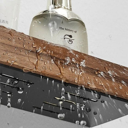 Badezimmer-Wandregal mit Holzleiste und selbstklebender Montage ohne Bohren, Ansicht 8