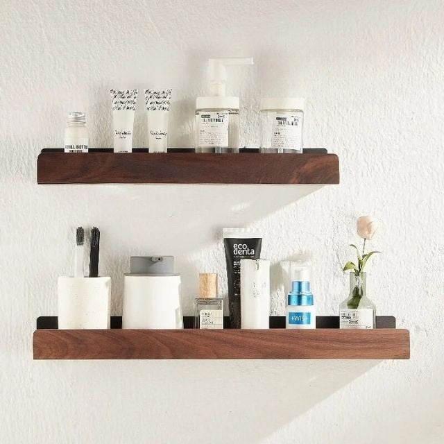 Badezimmer-Wandregal mit Holzleiste und selbstklebender Montage ohne Bohren, Ansicht 9