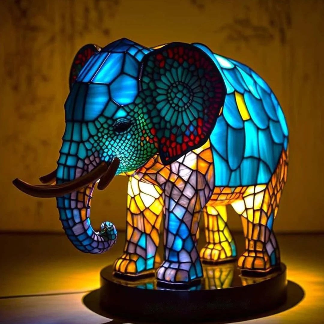 Batteriebetriebene Tischlampe in Buntglas-Optik mit Tiermotiv aus Polyresin, Ansicht 4