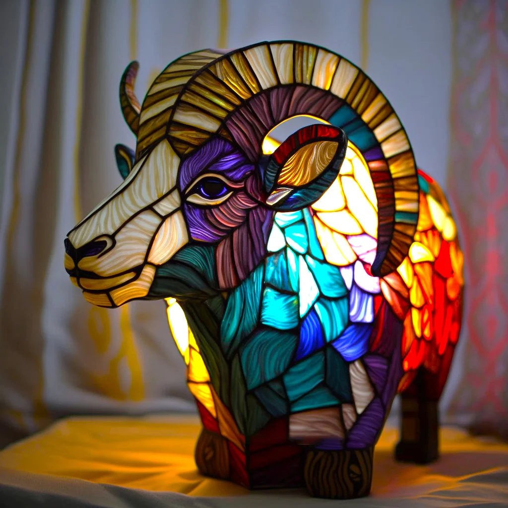 Batteriebetriebene Tischlampe in Buntglas-Optik mit Tiermotiv aus Polyresin, Ansicht 6