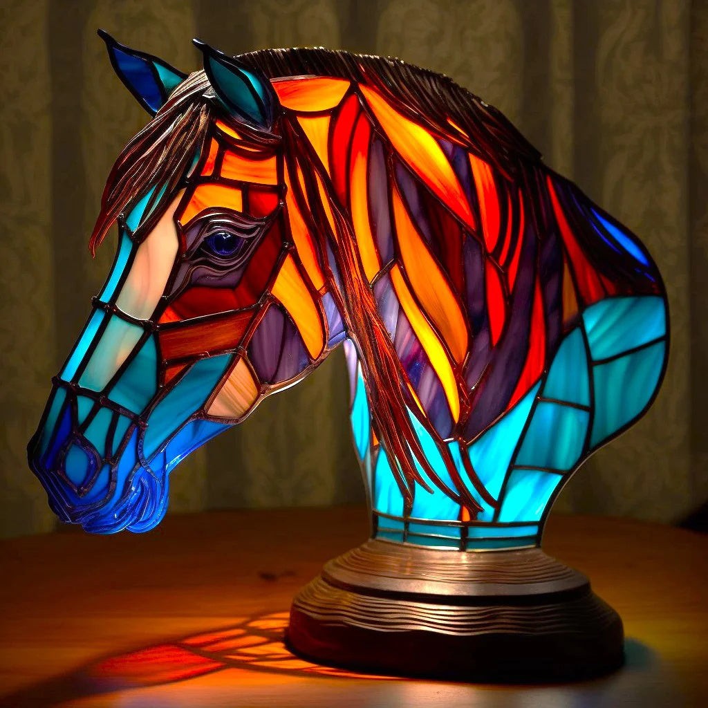 Batteriebetriebene Tischlampe in Buntglas-Optik mit Tiermotiv aus Polyresin, Ansicht 7