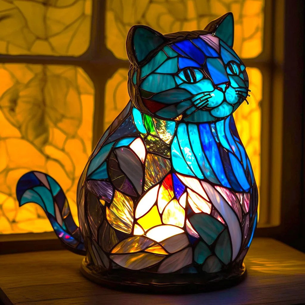 Batteriebetriebene Tischlampe in Buntglas-Optik mit Tiermotiv aus Polyresin, Ansicht 8