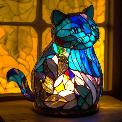 Batteriebetriebene Tischlampe in Buntglas-Optik mit Tiermotiv aus Polyresin, Ansicht 8