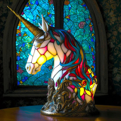 Batteriebetriebene Tischlampe in Buntglas-Optik mit Tiermotiv aus Polyresin, Ansicht 11