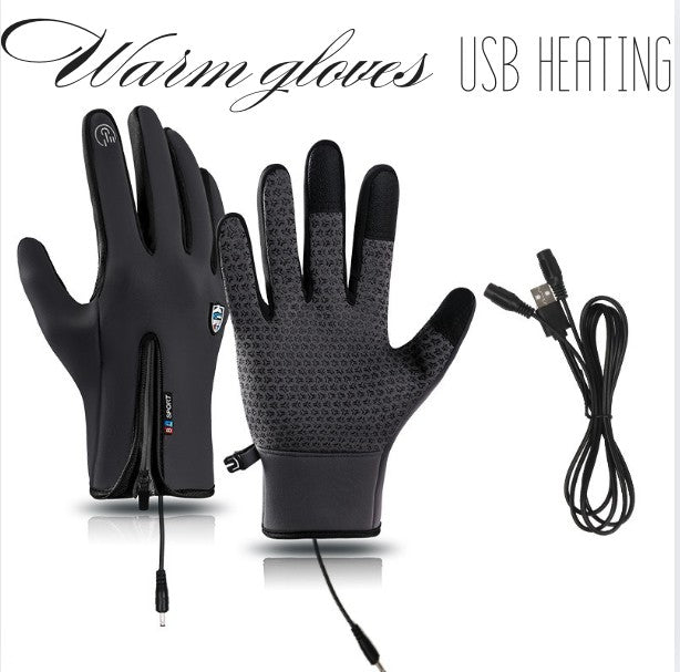 Beheizbare Winterhandschuhe mit USB-Heizung, Touchscreen-Fingerspitzen und winddichtem Obermaterial in Grau