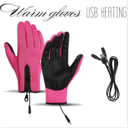 Beheizbare Winterhandschuhe mit USB-Heizung, Touchscreen-Fingerspitzen und winddichtem Obermaterial in Rosa