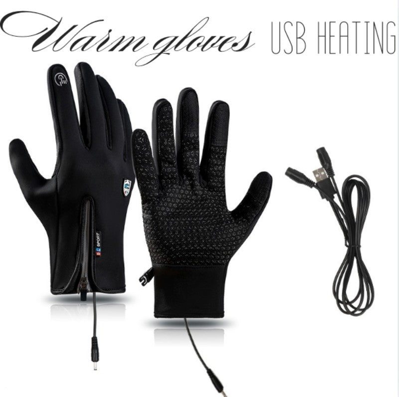 Beheizbare Winterhandschuhe mit USB-Heizung, Touchscreen-Fingerspitzen und winddichtem Obermaterial in Schwarz