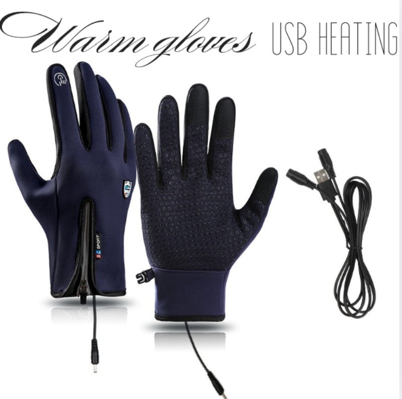 Beheizbare Winterhandschuhe mit USB-Heizung, Touchscreen-Fingerspitzen und winddichtem Obermaterial in Blau