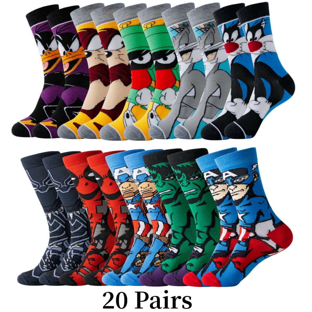 Bunte Motivsocken mit Comic-Figuren aus Polyester-Elasthan im 5er- oder 10er-Set, Ansicht 2