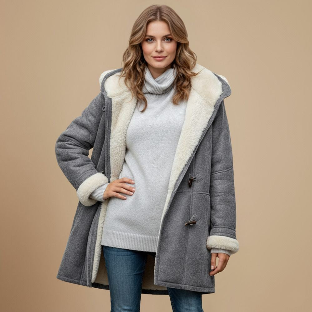 Damen-Dufflecoat mit Kapuze, Teddyfutter und Knebelverschluss für Herbst und Winter, Ansicht 6