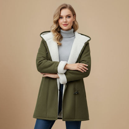 Damen-Dufflecoat mit Kapuze, Teddyfutter und Knebelverschluss für Herbst und Winter, Ansicht 8