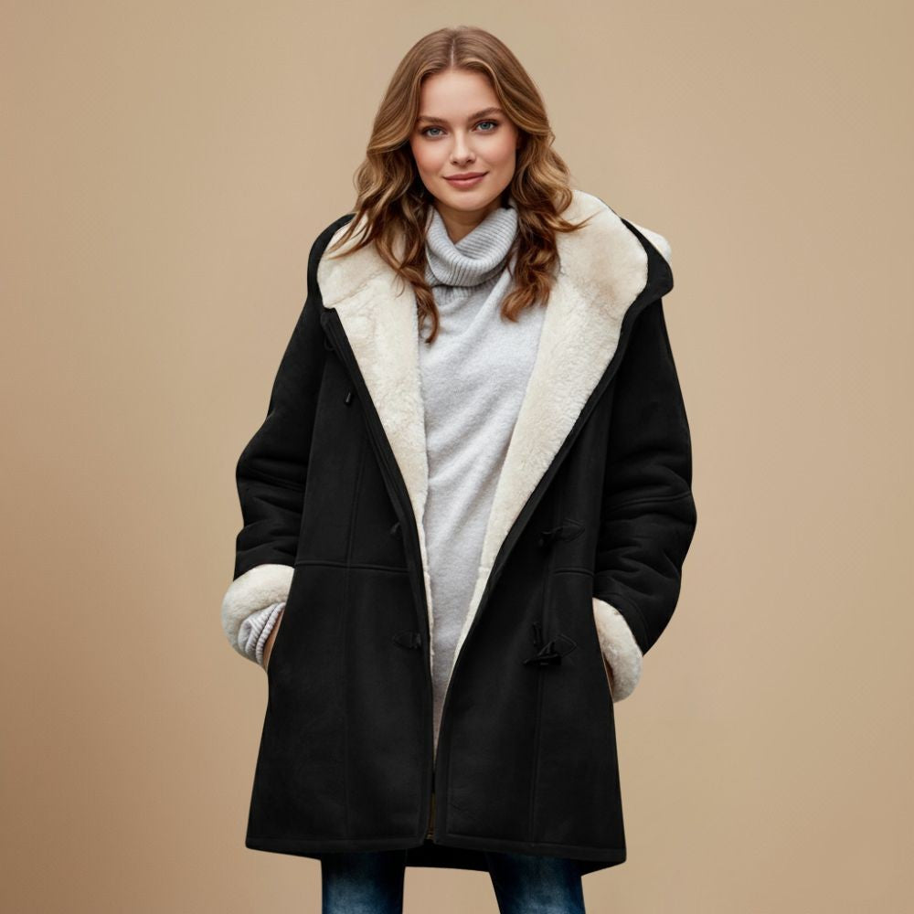 Damen-Dufflecoat mit Kapuze, Teddyfutter und Knebelverschluss für Herbst und Winter, Ansicht 9