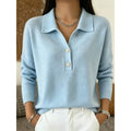 Damen-Feinstrickpullover mit Polokragen, Knopfleiste und überschnittenen Schultern
