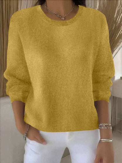 Damen-Feinstrickpullover mit Rundhals und Rippbündchen in vielen Farben in Gelb