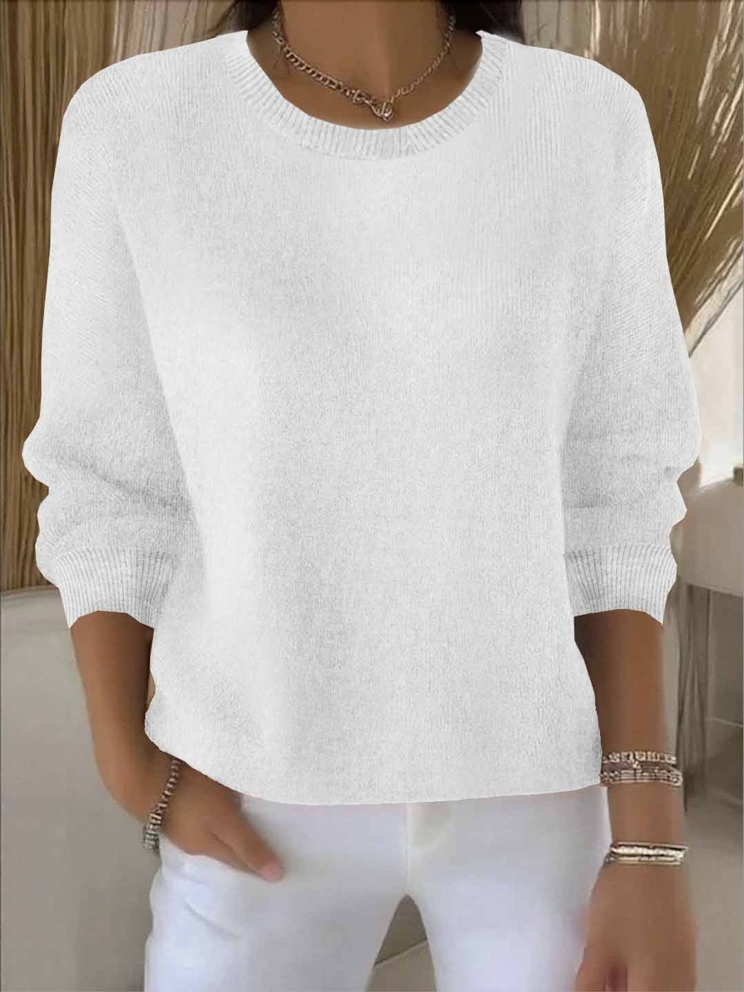 Damen-Feinstrickpullover mit Rundhals und Rippbündchen in vielen Farben in Weiß
