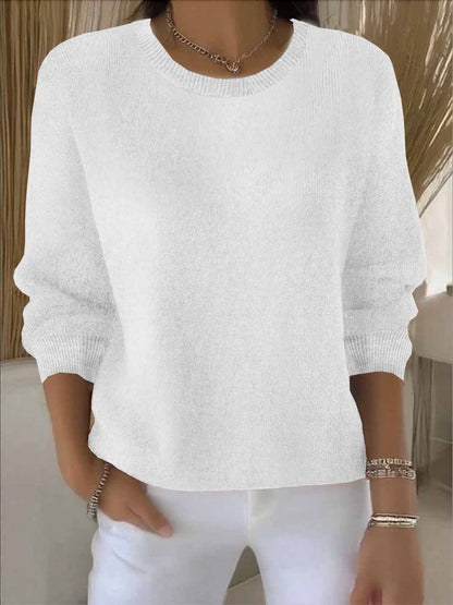 Damen-Feinstrickpullover mit Rundhals und Rippbündchen in vielen Farben in Weiß
