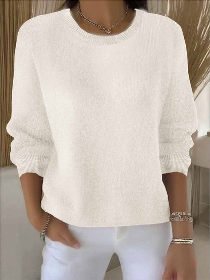 Damen-Feinstrickpullover mit Rundhals und Rippbündchen in vielen Farben in Aprikose