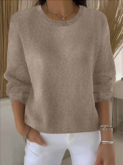 Damen-Feinstrickpullover mit Rundhals und Rippbündchen in vielen Farben in Khaki