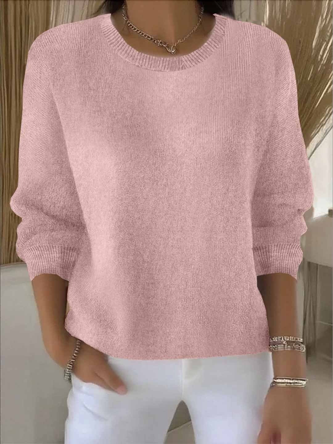 Damen-Feinstrickpullover mit Rundhals und Rippbündchen in vielen Farben in Pink